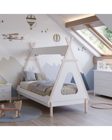 Letto a capanna Nora in legno massiccio colore bianco