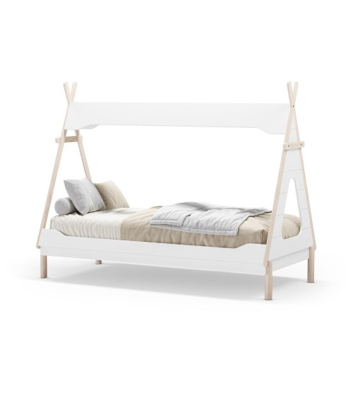 Letto a capanna Nora in legno massiccio colore bianco