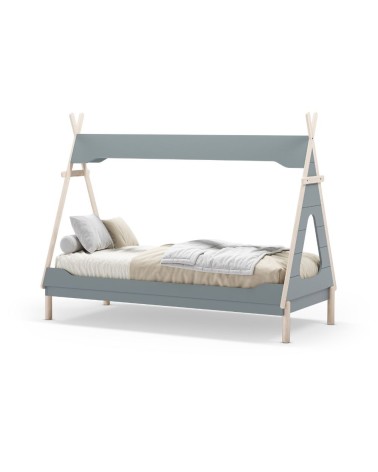Letto a capanna Nora in legno massiccio colore verde petrolio e bianco