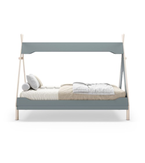 Letto a capanna Nora in legno massiccio colore verde petrolio e bianco