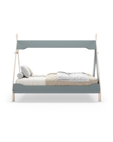 Letto a capanna Nora in legno massiccio colore verde petrolio e bianco