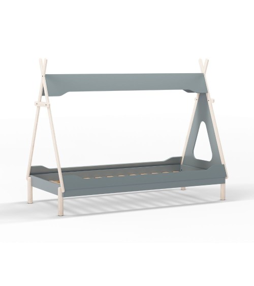 Letto a capanna Nora in legno massiccio colore verde petrolio e bianco