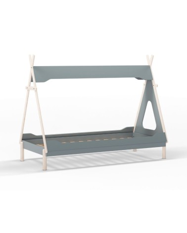 Letto a capanna Nora in legno massiccio colore verde petrolio e bianco