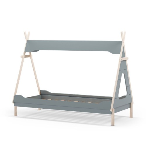 Letto a capanna Nora in legno massiccio colore verde petrolio e bianco