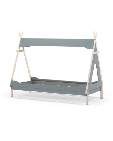 Letto a capanna Nora in legno massiccio colore verde petrolio e bianco