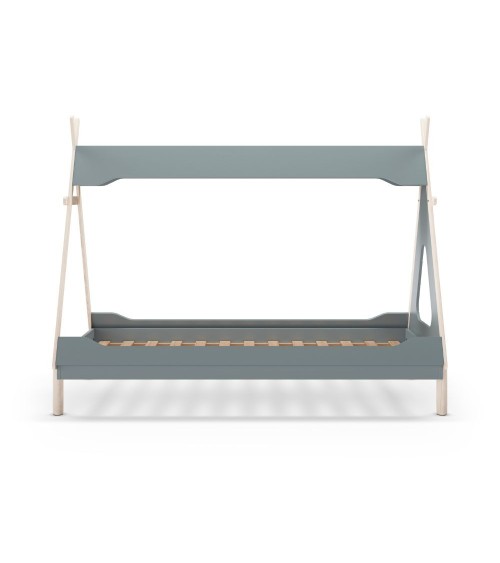 Letto a capanna Nora in legno massiccio colore verde petrolio e bianco