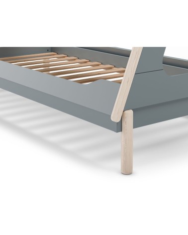 Letto a capanna Nora in legno massiccio colore verde petrolio e bianco