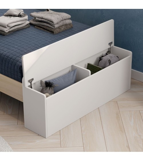 Letto singolo Odessa con testiera casetta e pediera contenitore in legno massiccio colore bianco