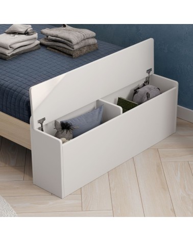 Letto singolo Odessa con testiera casetta e pediera contenitore in legno massiccio colore bianco