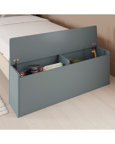 Letto singolo Odessa con testiera casetta e pediera contenitore in legno massiccio colore verde cachi e pino