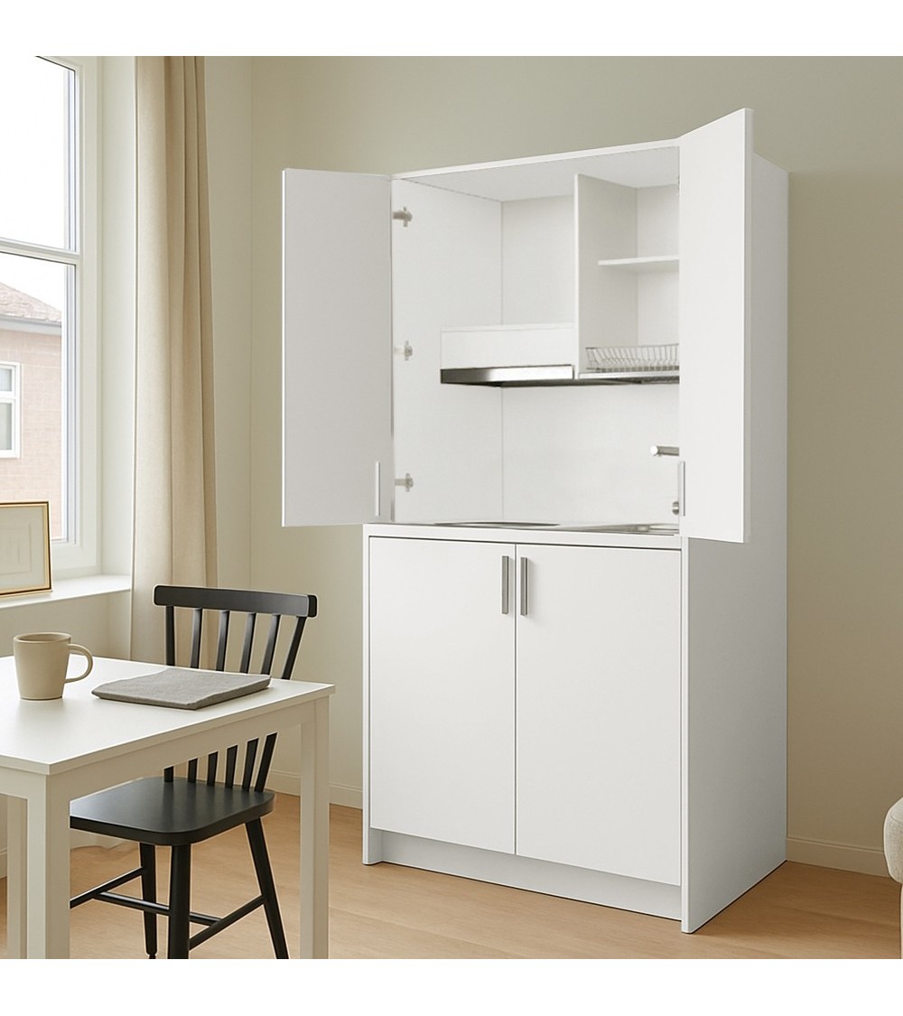 Cucina monoblocco Fold Evolution struttura e ante a libro bianco