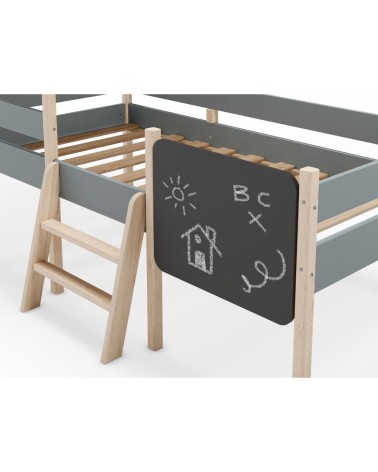 Letto a castello singolo Mint in legno massiccio con lavagnetta colore verde cachi e pino