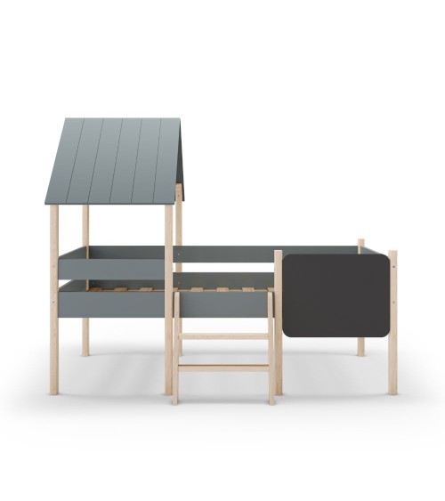 Letto a castello singolo Mint in legno massiccio con lavagnetta colore verde cachi e pino
