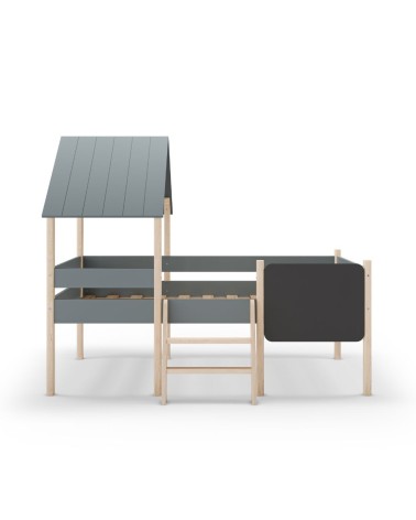 Letto a castello singolo Mint in legno massiccio con lavagnetta colore verde cachi e pino