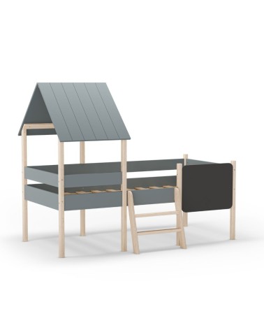 Letto a castello singolo Mint in legno massiccio con lavagnetta colore verde cachi e pino