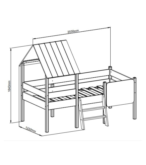 Letto a castello singolo Mint in legno massiccio con lavagnetta colore verde cachi e pino