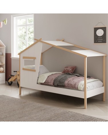 Letto a casetta Luba singolo in legno massiccio colore bianco