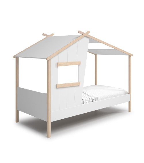 Letto a casetta Luba singolo in legno massiccio colore bianco