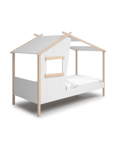 Letto a casetta Luba singolo in legno massiccio colore bianco