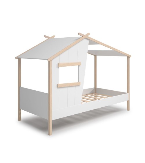 Letto a casetta Luba singolo in legno massiccio colore bianco