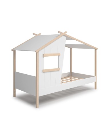 Letto a casetta Luba singolo in legno massiccio colore bianco