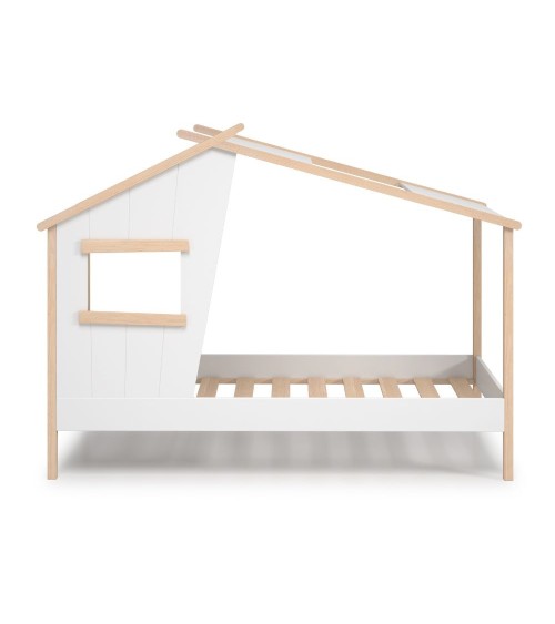Letto a casetta Luba singolo in legno massiccio colore bianco