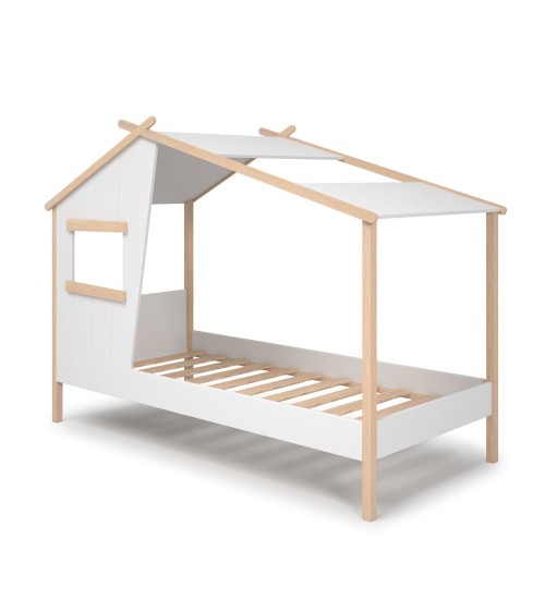 Letto a casetta Luba singolo in legno massiccio colore bianco