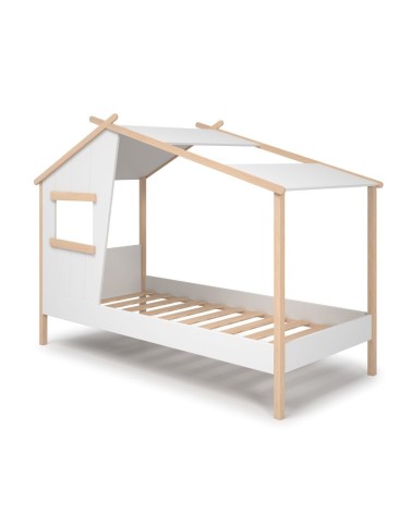 Letto a casetta Luba singolo in legno massiccio colore bianco