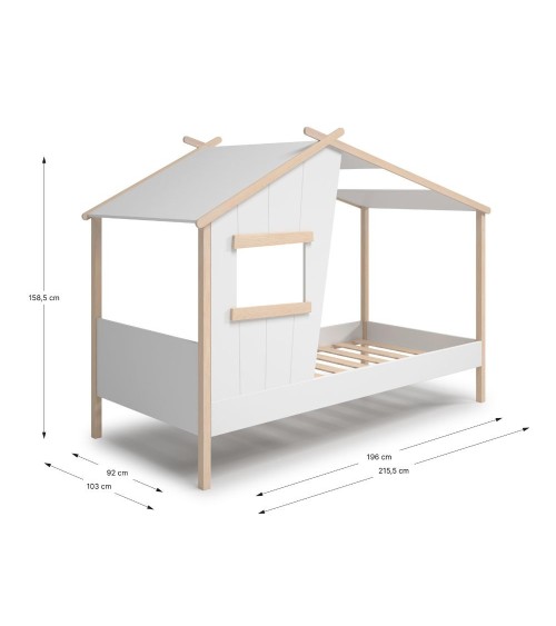 Letto a casetta Luba singolo in legno massiccio colore bianco