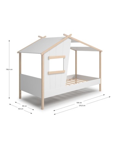 Letto a casetta Luba singolo in legno massiccio colore bianco