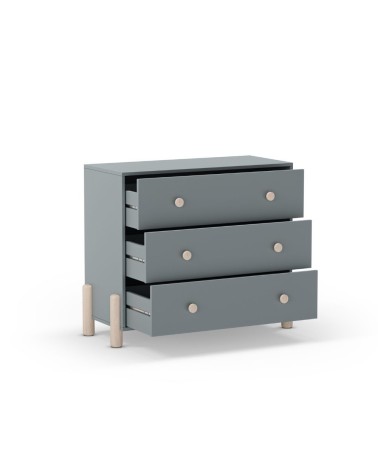 Cassettiera Enola in legno massiccio con 3 cassetti verde cachi e gambe pino