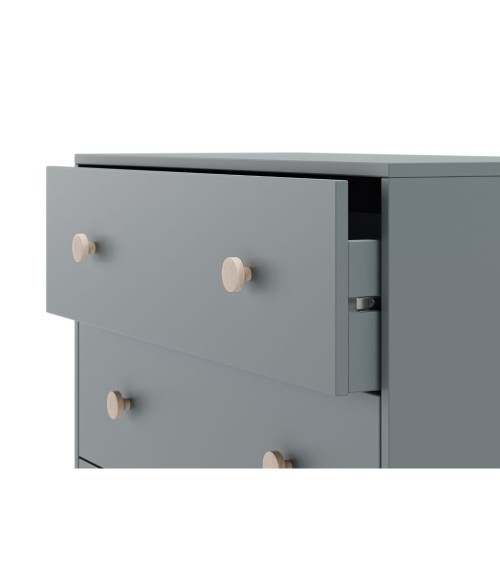 Cassettiera Enola in legno massiccio con 3 cassetti verde cachi e gambe pino