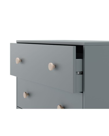 Cassettiera Enola in legno massiccio con 3 cassetti verde cachi e gambe pino