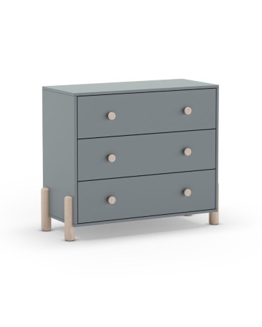 Cassettiera Enola in legno massiccio con 3 cassetti verde cachi e gambe pino