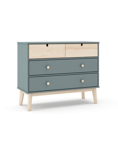 Cassettiera Estefania in legno massiccio con 2 cassetti verde cachi e 2 cassettini pino