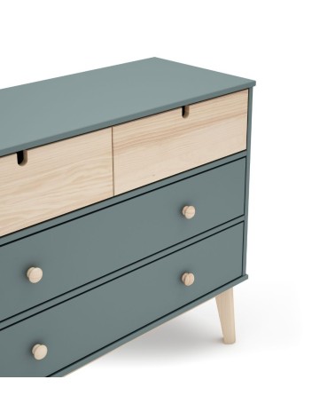 Cassettiera Estefania in legno massiccio con 2 cassetti verde cachi e 2 cassettini pino