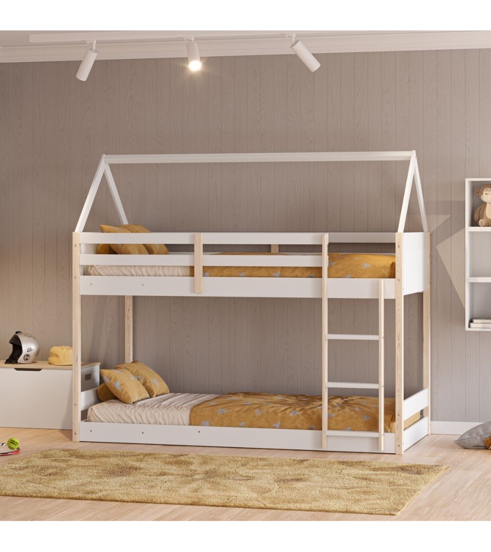 Letto a castello Montessori con struttura a casa in legno colore bianco