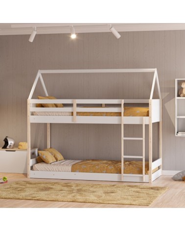 Letto a castello Montessori con struttura a casa in legno colore bianco