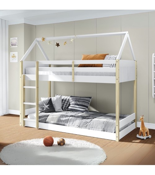 Letto a castello Montessori con struttura a casa in legno colore bianco