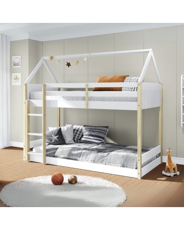 Letto a castello Montessori con struttura a casa in legno colore bianco