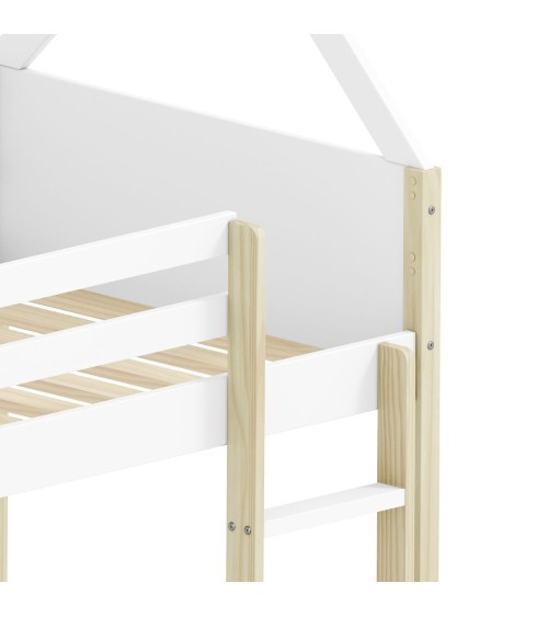 Letto a castello Montessori con struttura a casa in legno colore bianco