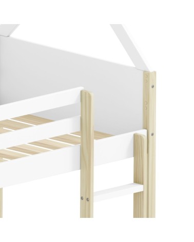 Letto a castello Montessori con struttura a casa in legno colore bianco