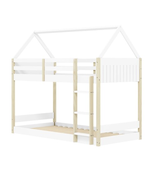 Letto a castello Montessori con struttura a casa in legno colore bianco
