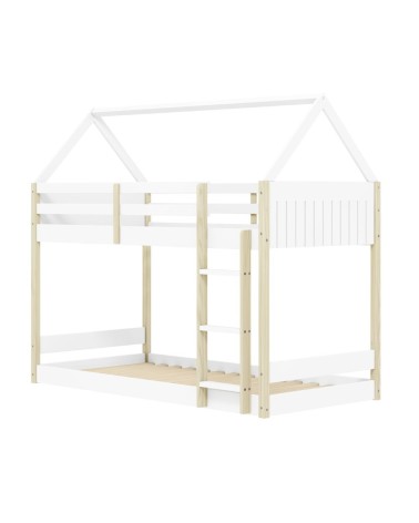 Letto a castello Montessori con struttura a casa in legno colore bianco