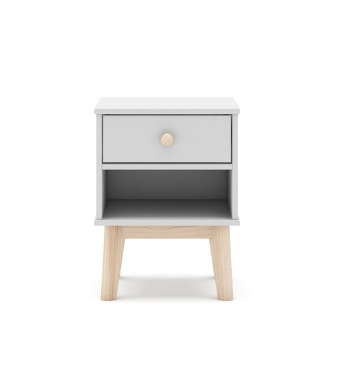 Comodino per cameretta Esteban 1 cassetto in legno massiccio colore bianco