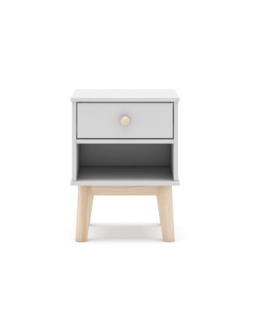 Comodino per cameretta Esteban 1 cassetto in legno massiccio colore bianco