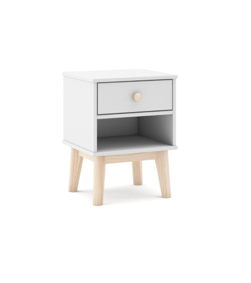 Comodino per cameretta Esteban 1 cassetto in legno massiccio colore bianco