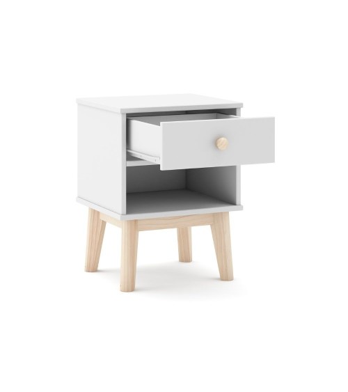 Comodino per cameretta Esteban 1 cassetto in legno massiccio colore bianco