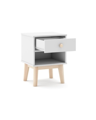 Comodino per cameretta Esteban 1 cassetto in legno massiccio colore bianco