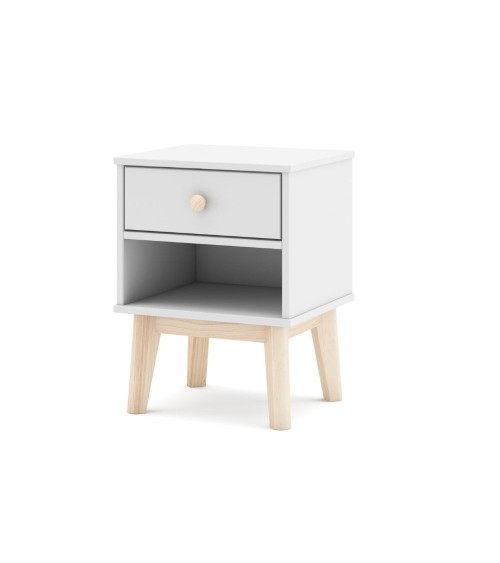 Comodino per cameretta Esteban 1 cassetto in legno massiccio colore bianco